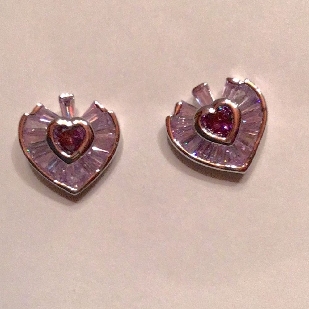 New Heart Necklace/Earring Silver tone rhodium plated. Lilac & Amethyst CZ’S - Picture 4 of 7